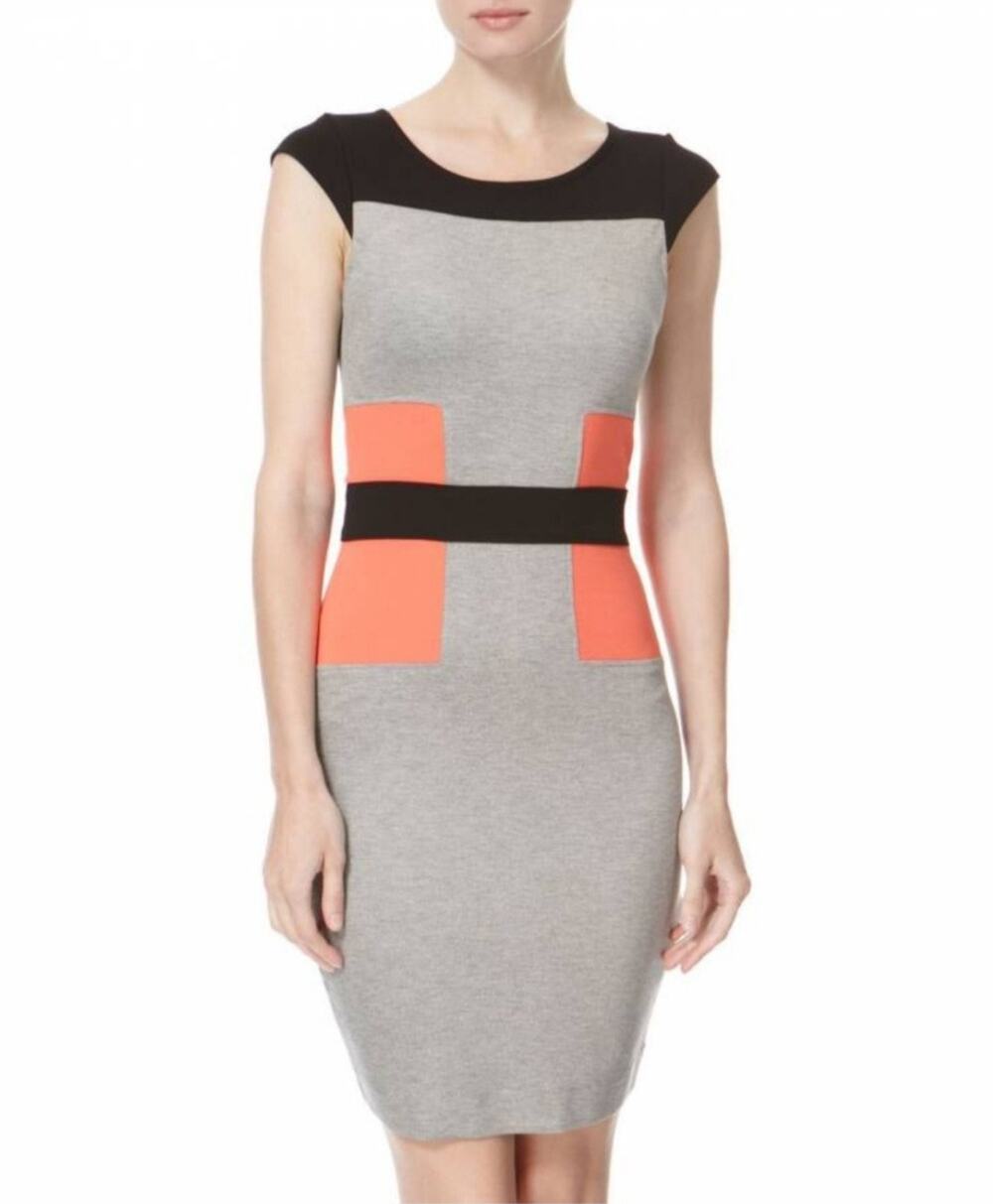 French Connection Gray Orange Bodycon Dress Size S Retro Y2K Office Siren